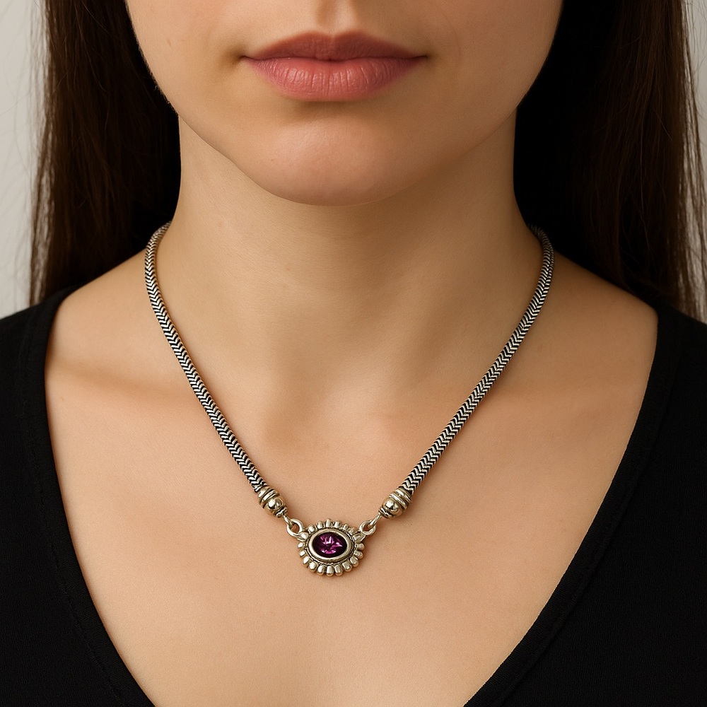 Lagos Caviar Sterling & 18 Kt Gold Garnet Necklace